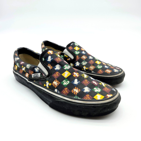 Vans x Harry Potter Classic Slip-On Sneakers Size 8 Black Checkerboard RARE - Picture 1 of 9